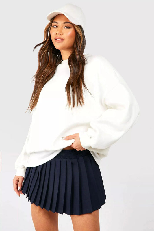 High Waisted Pleated Sweater Mini Skirt